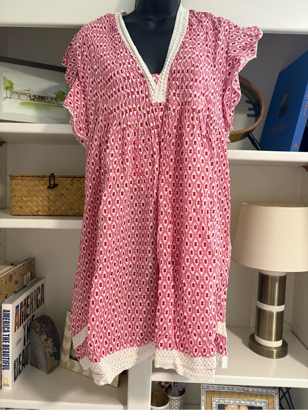 Navybleu Eden Pink Printed V-Neck Dress